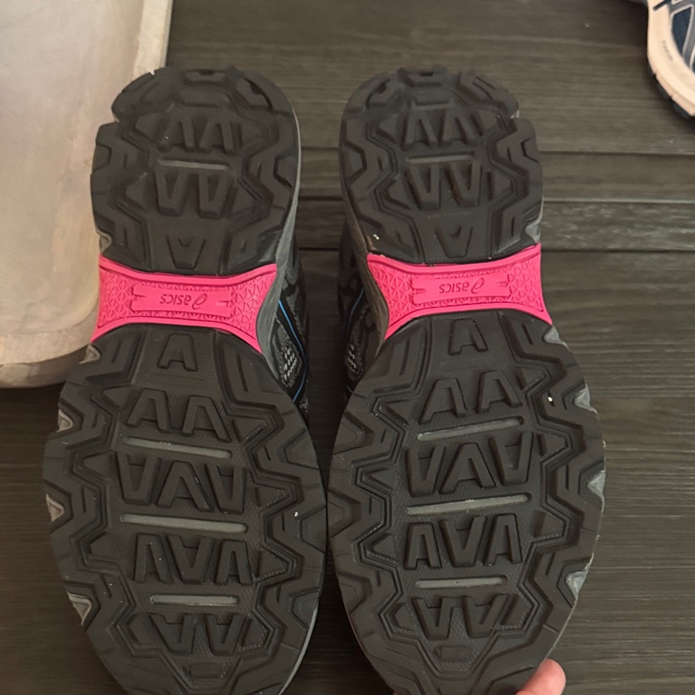 Asics Gray and Black Running Shoes with Blue and Pink Accents - Picture 3 of 3